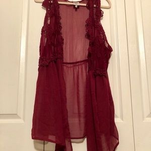 Self Esteem Plus Size Sheer Lace Long Vest 3X